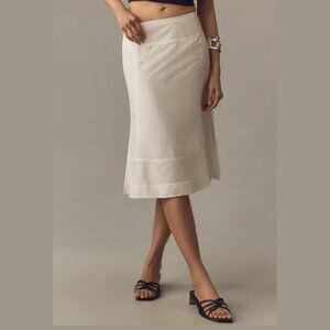 By Anthropologie Sheer Seamed Fluted Midi Skirt White Size 6